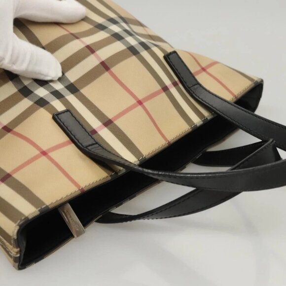 BURBERRY Nova Check Hand Bag PVC Beige Silver Auth - Picture 3 of 16